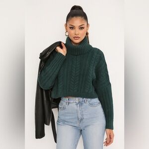 Double Zero Cable Knit Cropped Turtleneck